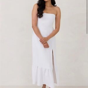 Park & Fifth White Strapless Shaw Midi Dress